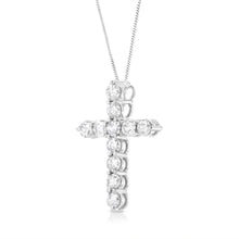 Load image into Gallery viewer, .925 Sterling Silver 1.0 Cttw Prong Set Round-Cut Diamond Cross 18" Pendant Necklace (I-J Color, I2-I3 Clarity)