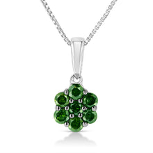 Load image into Gallery viewer, .925 Sterling Silver 1/2 Cttw Prong Set Treated Green Diamond Floral Cluster 18" Pendant Necklace (Green Color, I1-I2 Clarity)