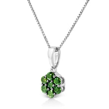 Load image into Gallery viewer, .925 Sterling Silver 1/2 Cttw Prong Set Treated Green Diamond Floral Cluster 18" Pendant Necklace (Green Color, I1-I2 Clarity)