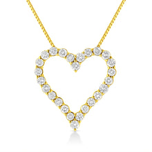 将图片加载到图库查看器,14K Yellow Gold Plated .925 Sterling Silver 2.00 Cttw Shared Prong-Set Round Brilliant-Cut Diamond Open Heart 18" Pendant Necklace (K-L Color, I2-I3 Clarity)