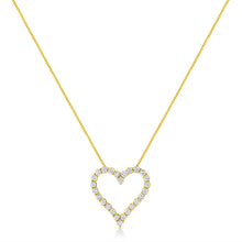 将图片加载到图库查看器,14K Yellow Gold Plated .925 Sterling Silver 2.00 Cttw Shared Prong-Set Round Brilliant-Cut Diamond Open Heart 18" Pendant Necklace (K-L Color, I2-I3 Clarity)