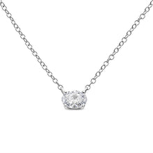将图片加载到图库查看器,14K White Gold 1/2 Cttw Lab Grown Oval Shape Solitaire Diamond East West 18" Pendant Necklace (E-F Color, VS1-VS2 Clarity)