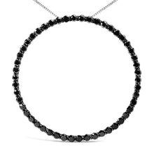 将图片加载到图库查看器,.925 Sterling Silver 4.0 Cttw Black Diamond Open Hoop Circle 18" Pendant Necklace (Black Color, I2-I3 Clarity)