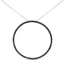 将图片加载到图库查看器,.925 Sterling Silver 4.0 Cttw Black Diamond Open Hoop Circle 18" Pendant Necklace (Black Color, I2-I3 Clarity)
