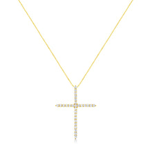 将图片加载到图库查看器,10K Yellow Gold Plated .925 Sterling Silver 3.0 Cttw Prong-Set Round Brilliant Cut Diamond Cross 18" Pendant Necklace (J-K Color, I1-I2 Clarity)