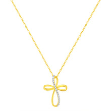 Load image into Gallery viewer, 10K Yellow Gold Plated .925 Sterling Silver Diamond Accent Cross Ribbon 18" Pendant Necklace (I-J Color, I2-I3 Clarity)