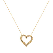 Load image into Gallery viewer, 10K Yellow Gold Flashed .925 Sterling Silver 1/2 Cttw Champagne Diamond Miracle Plate Heart Pendant Necklace (K-L Color, I1-I2 Clarity) - 18"