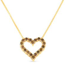 Load image into Gallery viewer, 14K Yellow Gold Plated .925 Sterling Silver 1.0 Cttw Champagne Diamond Heart Pendant Necklace (K-L Color, I1-I2 Clarity) - 18"