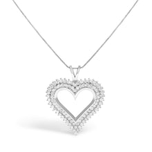 Load image into Gallery viewer, .925 Sterling Silver 1.00 Cttw Diamond Heart 18" Pendant Necklace (I-J Color, I2-I3 Clarity)