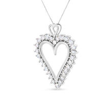 Load image into Gallery viewer, .925 Sterling Silver 1 3/4 Cttw Round Diamond Lined Open Heart Pendant 18" Necklace (I-J Color, I2-I3 Clarity)