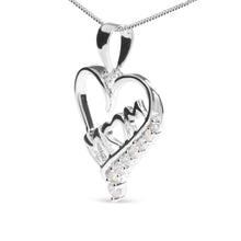 将图片加载到图库查看器,.925 Sterling Silver 1/4 Cttw Diamond "Mom" and Open Heart 18" Pendant Necklace (I-J Color, I2-I3 Clarity)