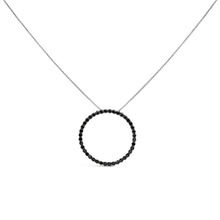 将图片加载到图库查看器,.925 Sterling Silver 4.0 Cttw Black Diamond Open Hoop Circle 18" Pendant Necklace (Black Color, I2-I3 Clarity)