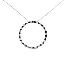 Load image into Gallery viewer, .925 Sterling Silver 3.0 Cttw Alternating Black and White Diamond Open Hoop Circle Pendant Necklace (H-I Color, I3 Clarity) - 18" Inches