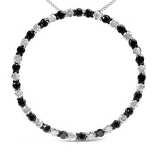 Load image into Gallery viewer, .925 Sterling Silver 3.0 Cttw Alternating Black and White Diamond Open Hoop Circle Pendant Necklace (H-I Color, I3 Clarity) - 18" Inches