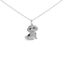 Load image into Gallery viewer, .925 Sterling Silver 1/2 Cttw White and Black Diamond Shih Tzu Dog 18" Pendant Necklace (I-J Color, I2-I3 Clarity)