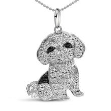 Load image into Gallery viewer, .925 Sterling Silver 1/2 Cttw White and Black Diamond Shih Tzu Dog 18" Pendant Necklace (I-J Color, I2-I3 Clarity)