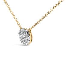 将图片加载到图库查看器,14K Yellow Gold Plated Sterling Silver 3/8 Cttw Diamond Cluster Pendant Necklace