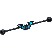 Load image into Gallery viewer, 14G Black Bat in Blue Industrial Barbell 38mm