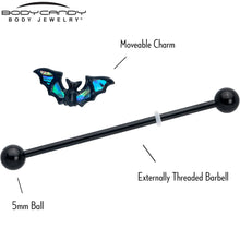 Load image into Gallery viewer, 14G Black Bat in Blue Industrial Barbell 38mm