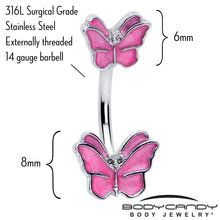 将图片加载到图库查看器,Simply Butterfly Pink Double Mount Belly Ring