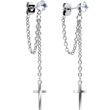 将图片加载到图库查看器,Clear Gem Chain Dangle Cross Stud Earrings