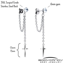 将图片加载到图库查看器,Clear Gem Chain Dangle Cross Stud Earrings