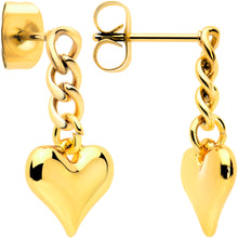 将图片加载到图库查看器,Gold Tone Chain Dangle Heart Stud Earrings