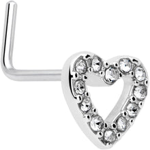 Load image into Gallery viewer, 20G 7mm Clear Gem Hollow Paved Heart L Shape Nose Ring
