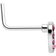 Load image into Gallery viewer, 20G 7mm Pink Gem Hollow Paved Heart L Shape Nose Ring