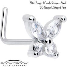 将图片加载到图库查看器,20G 7mm Clear CZ Gem Open Wing Butterfly L Shape Nose Ring
