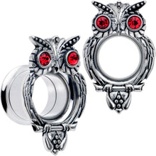 将图片加载到图库查看器,Red CZ Gem Wise Owl Screw Fit Tunnel Plug Set Available Sizes 6mm to 16mm