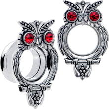 将图片加载到图库查看器,Red CZ Gem Wise Owl Screw Fit Tunnel Plug Set Available Sizes 6mm to 16mm