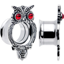 将图片加载到图库查看器,Red CZ Gem Wise Owl Screw Fit Tunnel Plug Set Available Sizes 6mm to 16mm