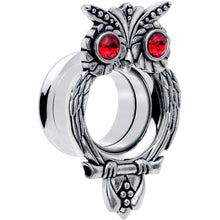 将图片加载到图库查看器,Red CZ Gem Wise Owl Screw Fit Tunnel Plug Set Available Sizes 6mm to 16mm