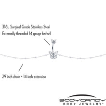 Load image into Gallery viewer, Clear CZ Gem Butterfly Faux Pearl Double Mount Belly Ring Belly Chain