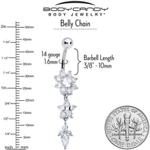 Load image into Gallery viewer, Clear CZ Gem Glamour Flower Faux Pearl Dangle Belly Ring Belly Chain