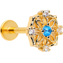 Load image into Gallery viewer, 16G 5/16 Blue CZ Gem Gold Tone Flower Ring Labret Monroe Tragus