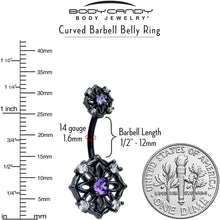 将图片加载到图库查看器,Purple CZ Gem Black Flower Ring Double Mount Belly Ring