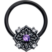 将图片加载到图库查看器,16G 3/8 Purple CZ Gem Black Flower Ring Hinged Segment Ring