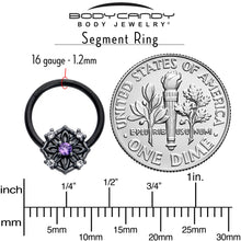 将图片加载到图库查看器,16G 3/8 Purple CZ Gem Black Flower Ring Hinged Segment Ring