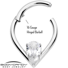 将图片加载到图库查看器,16G CZ Stainless Steel Hinged Segment Ring with Gem Teardrop