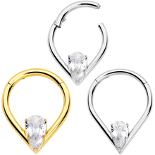 将图片加载到图库查看器,16G CZ Stainless Steel Hinged Segment Ring with Gem Teardrop
