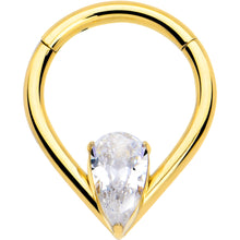 将图片加载到图库查看器,16G CZ Stainless Steel Hinged Segment Ring with Gem Teardrop