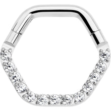 将图片加载到图库查看器,16G 5/16 Clear CZ Gem Hexagon Shape Hinged Segment Ring
