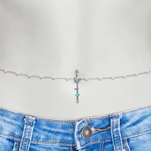Load image into Gallery viewer, Clear CZ Gem Double Butterfly Faux Pearl Dangle Belly Chain Belly Ring