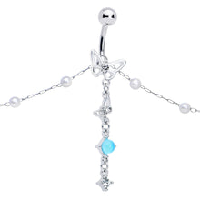 Load image into Gallery viewer, Clear CZ Gem Double Butterfly Faux Pearl Dangle Belly Chain Belly Ring