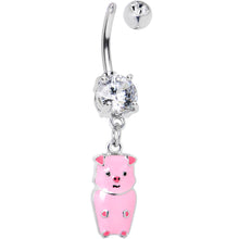 Load image into Gallery viewer, Clear Gem Pretty Pink Piggy Dangle Belly Ring