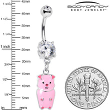Load image into Gallery viewer, Clear Gem Pretty Pink Piggy Dangle Belly Ring