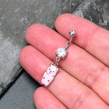 Load image into Gallery viewer, Clear Gem Pretty Pink Piggy Dangle Belly Ring