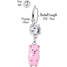 Load image into Gallery viewer, Clear Gem Pretty Pink Piggy Dangle Belly Ring